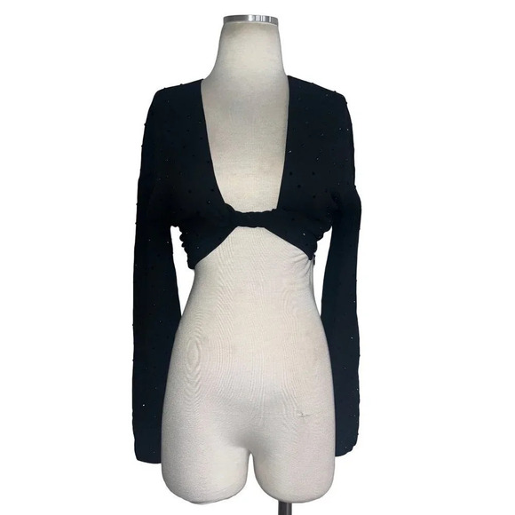 Blumarine Hot Fix Crystal Long Sleeve Crop Top in Nero Black 38 2 Womens Cropped - Picture 6 of 16